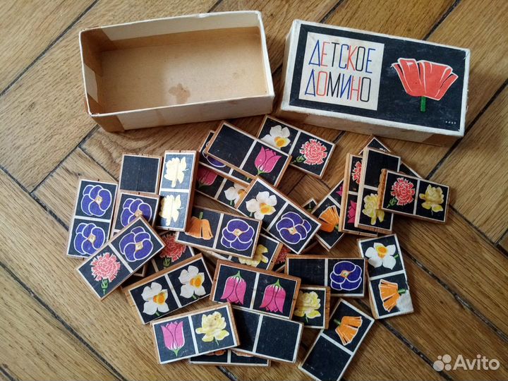 Домино детское цветочное деревянное винтаж СССР ф