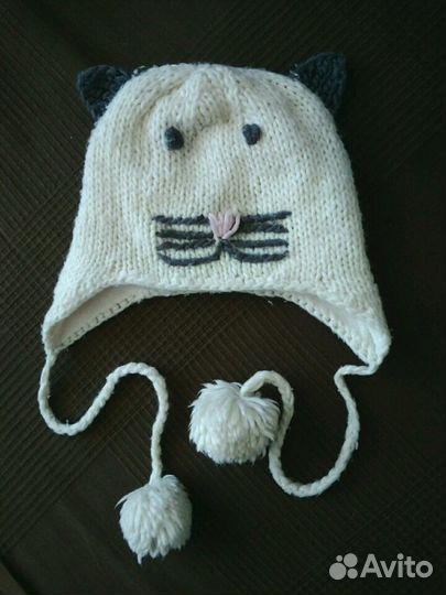 Шапочка-кошка детская вязаная
