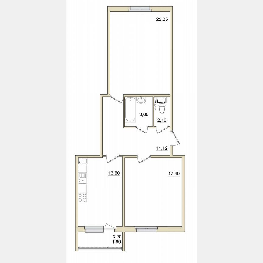 2-к. квартира, 72,1 м², 4/6 эт.
