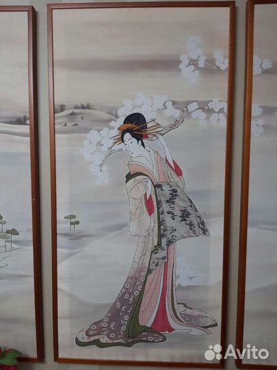 Триптих. Роспись по шёлку. Японская тема