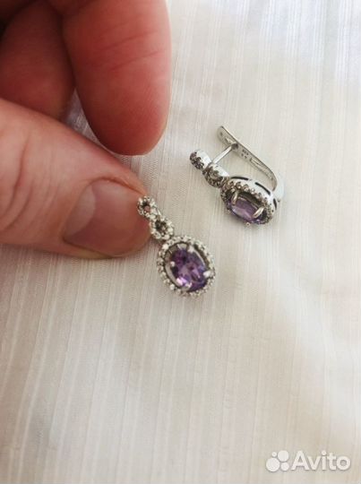 Серьги с аметистом и цирконием