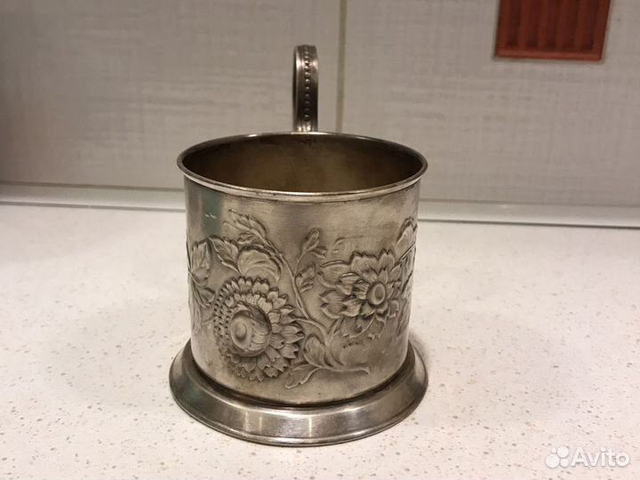 Подстаканники СССР мельхиор, фрукты цветы