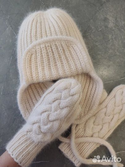 Новые шапка, варежки, берет бини капор пух норки