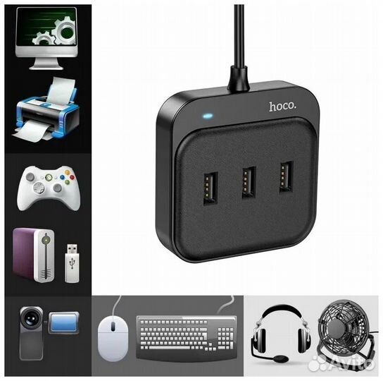 USB-концентратор hoco HB31, Easy, 4 гнезда, кабель