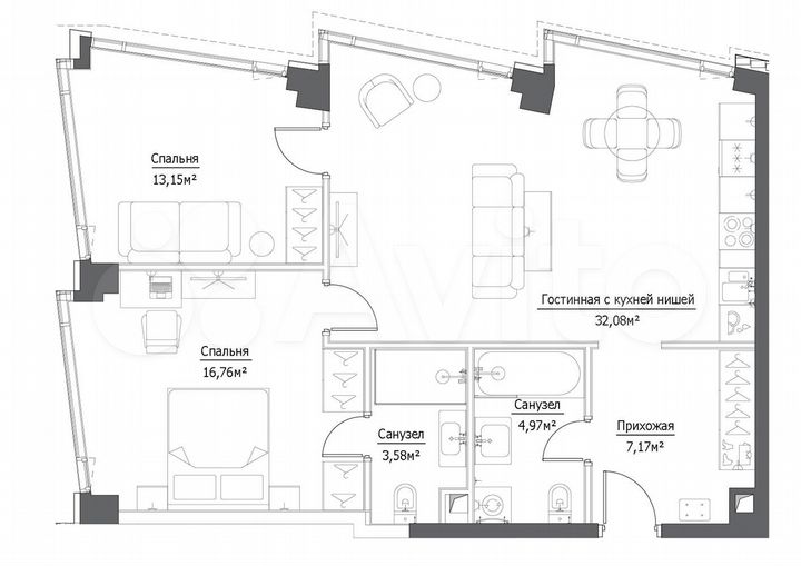 2-к. квартира, 77,8 м², 32/41 эт.