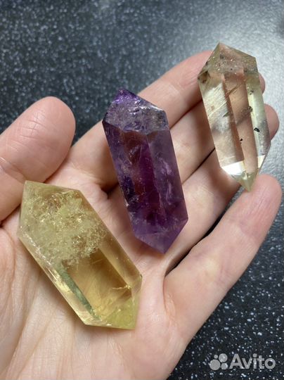 Аметист лавандовый, топаз лимонный кристаллы