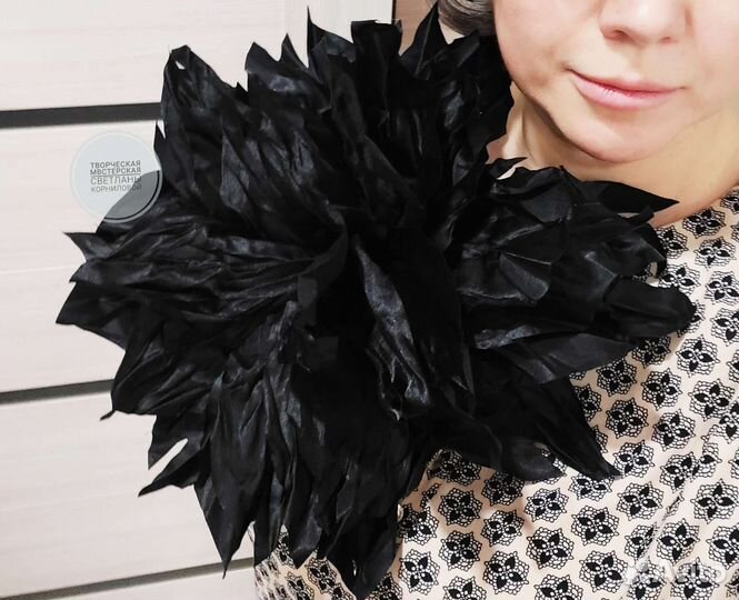 Брошь Цветок из ткани Черный