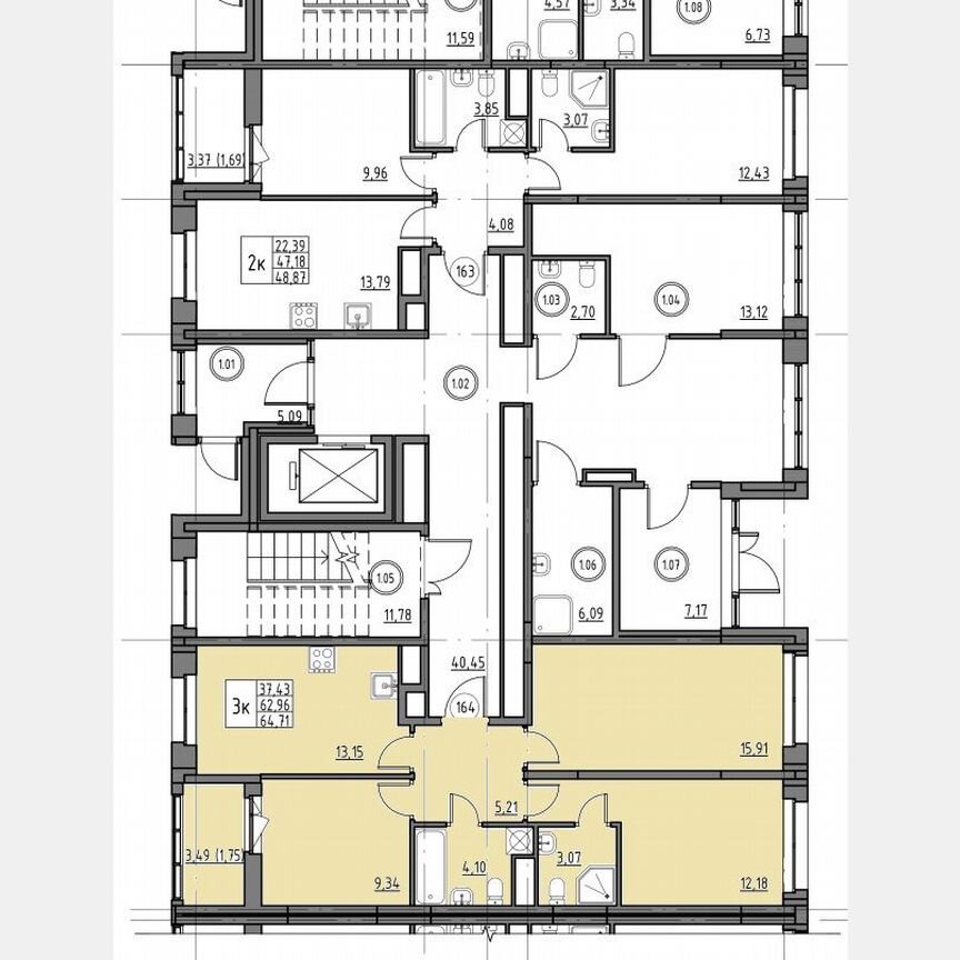 3-к. квартира, 64,7 м², 1/12 эт.