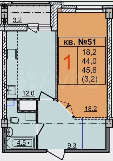 1-к. квартира, 45,5 м², 12/17 эт.