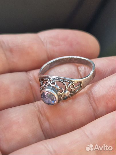 Серебряное кольцо СССР с синим камнем