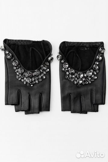 Кожаные перчатки Zara с камнями