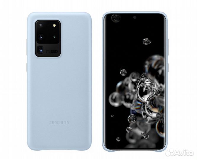 Оригинал Кожаный Чехол Samsung S20 Ultra (Голубой)