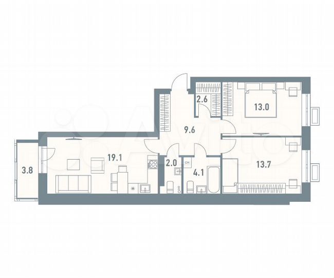 3-к. квартира, 66 м², 7/8 эт.
