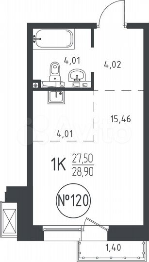 Квартира-студия, 28,9 м², 8/10 эт.