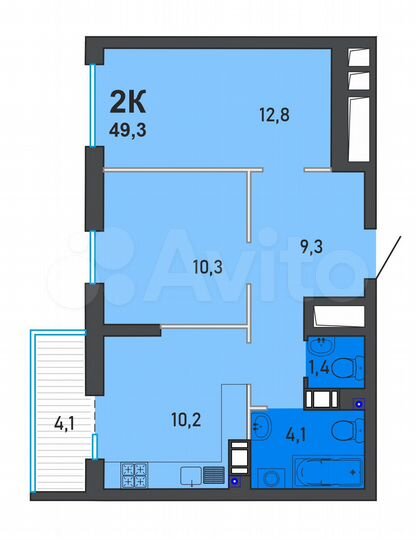 2-к. квартира, 49,3 м², 2/16 эт.