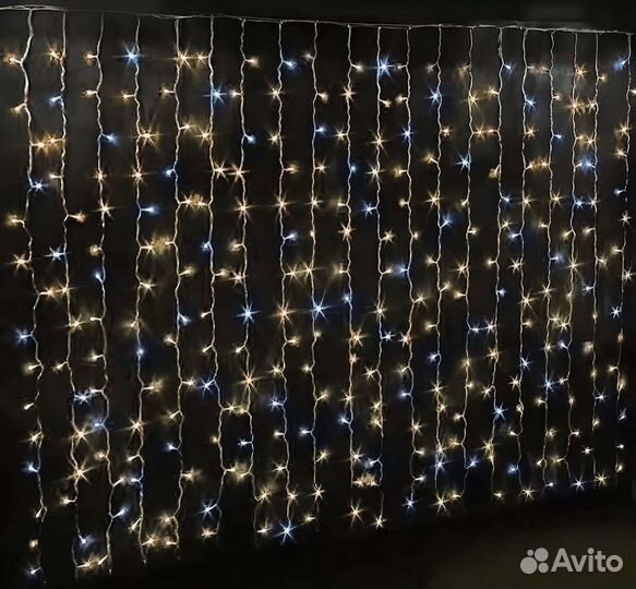 Гирлянда занавес 3*2м теплая уличная флэш-эффект