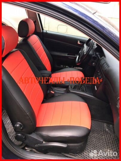 Чехлы Volkswagen Passat B6 из экокожи чёрно-красны