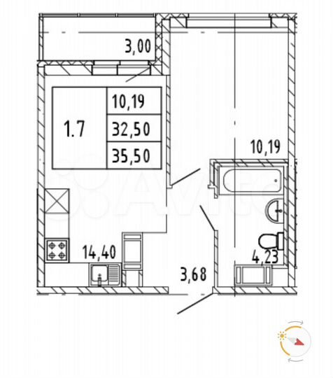 1-к. квартира, 34 м², 13/17 эт.