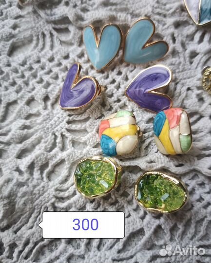 Серьги сердечки, разные, в стиле ретро, эмаль