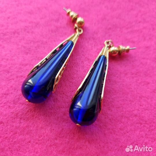 Серьги винтажные Ультрамарин синие 1992 Avon