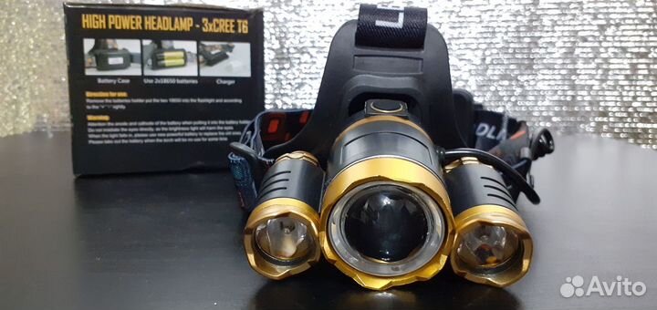 Налобный Тройной охотничий фонарь Cree T6 с Zooм