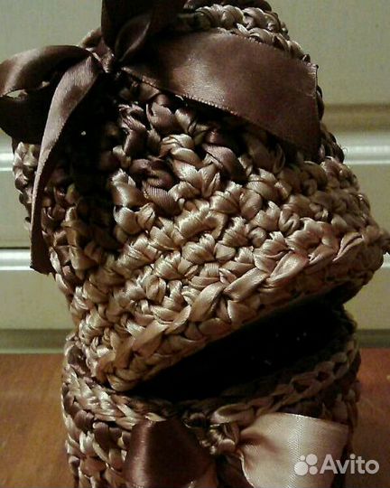 Корзинки из атласной ленты, трикотажной пряжи