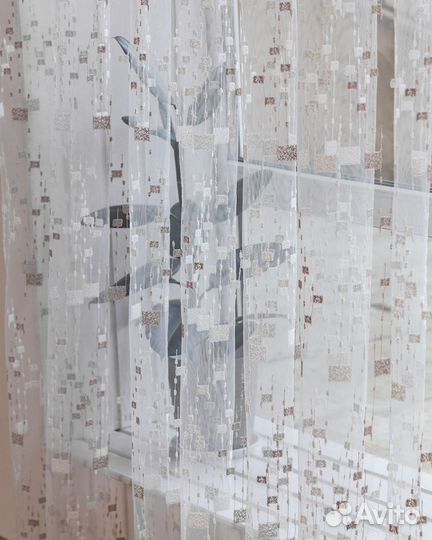 Тюль мона пудра готовый на окна пошив