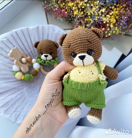 Вязаная игрушка мишка,беби-бокс,грызунок