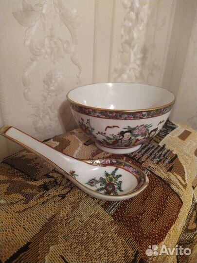 Пиала с ложкой фарфор Китай винтаж