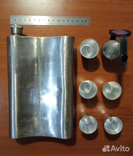 Фляжка из нержавейки и 6 стаканов СССР