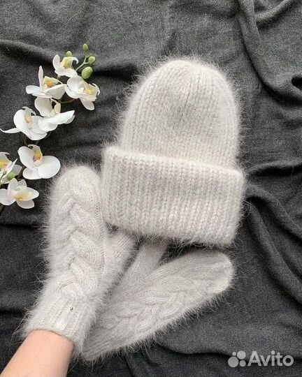 Шапка и варежки из пуха норки