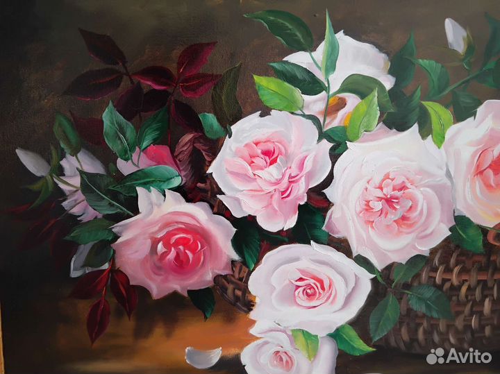 Картина масло холст 82*62 цветы букет розы
