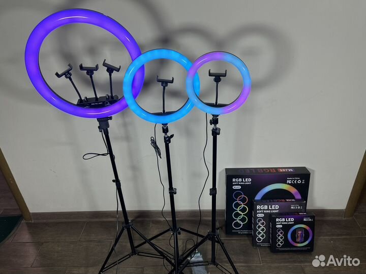 Кольцевая лампа цветная ргб RGB / 26 33 45 см