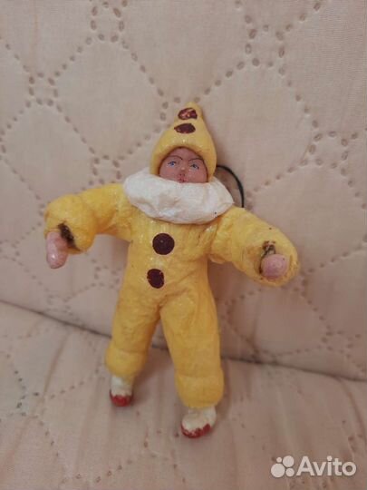 Ватная ёлочная игрушка СССР Клоун с дисками