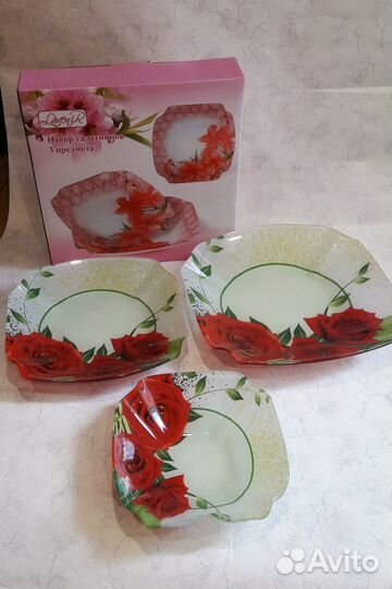 Набор из 3-х салатников Лилия стекло