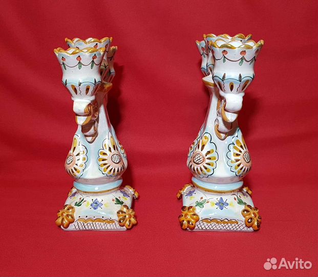 Подсвечники парные. Майолика старая Гжель