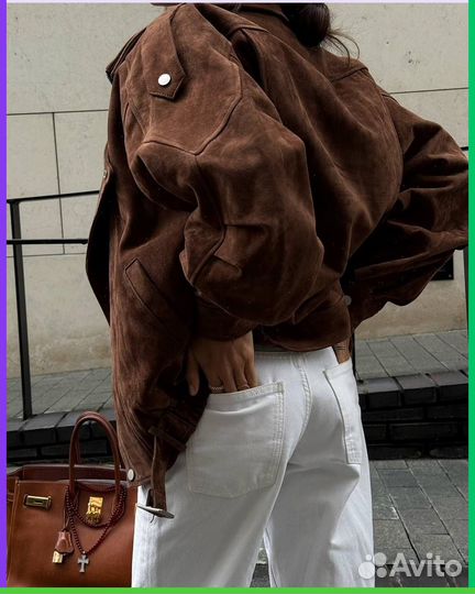 Коричневая бомбер-косуха из экокожи