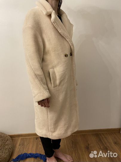 Белое teddy пальто на весну (молочный цвет)