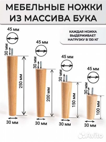Ножки для мебели из дерева конусные бук