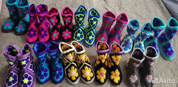Домашние тапочки (носки) сапожки вязаные