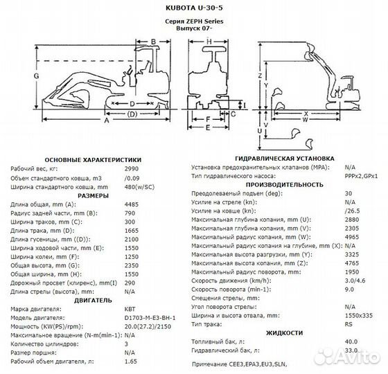 Мини-экскаватор Kubota U30-5, 2015