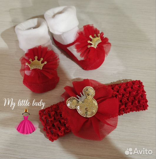 Комплектик для малышки пинеточки и повязочка новые