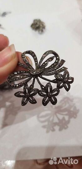 Винтажная брошь серебро марказиты. Европа