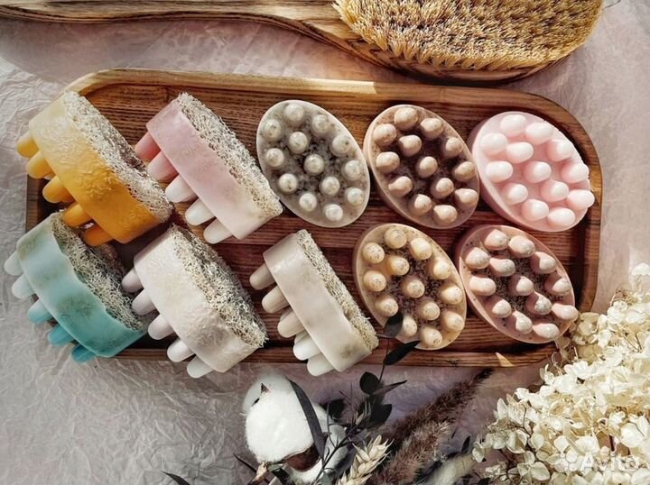 Мыло с люфой, антицеллюлитное, массажное, мочалка