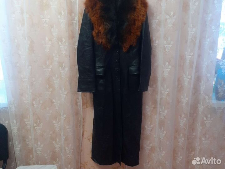 Кожаный плащ женский 46 48 длинный