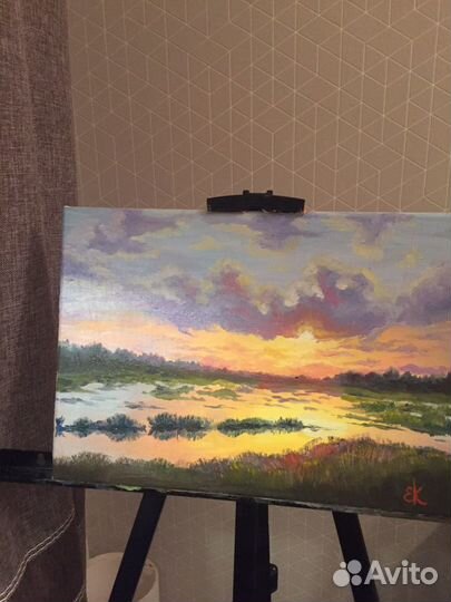 Картина холст масло пейзаж закат