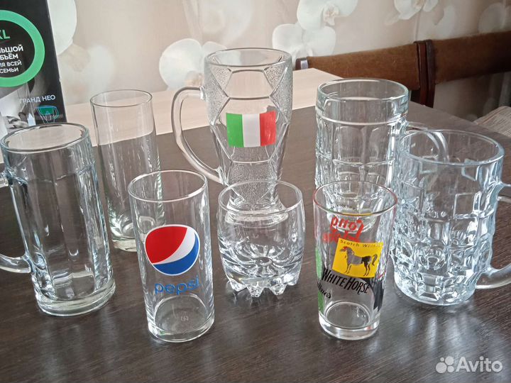 Кружки пивные, стаканы для виски и пепси