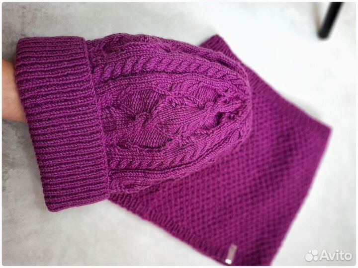 Вязаный комплект шапка и снуд женский новый