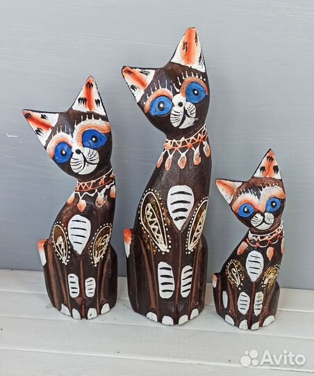 Коты сувенирные, деревянные 3 шт
