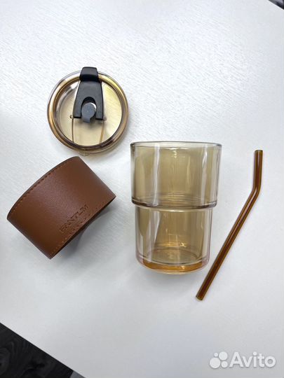 Новый Стеклянный стакан с трубочкой и крышкой